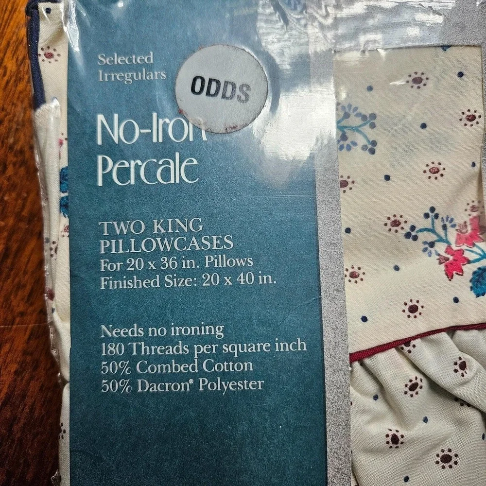 West Point Pepperell‎ Two King Pillowcases No Iron Percale Floral Blue Pink